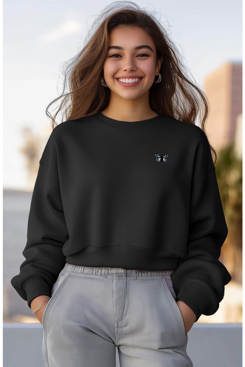 Butterfly Relaxed Sweatshirt, Alternate, color, Black
