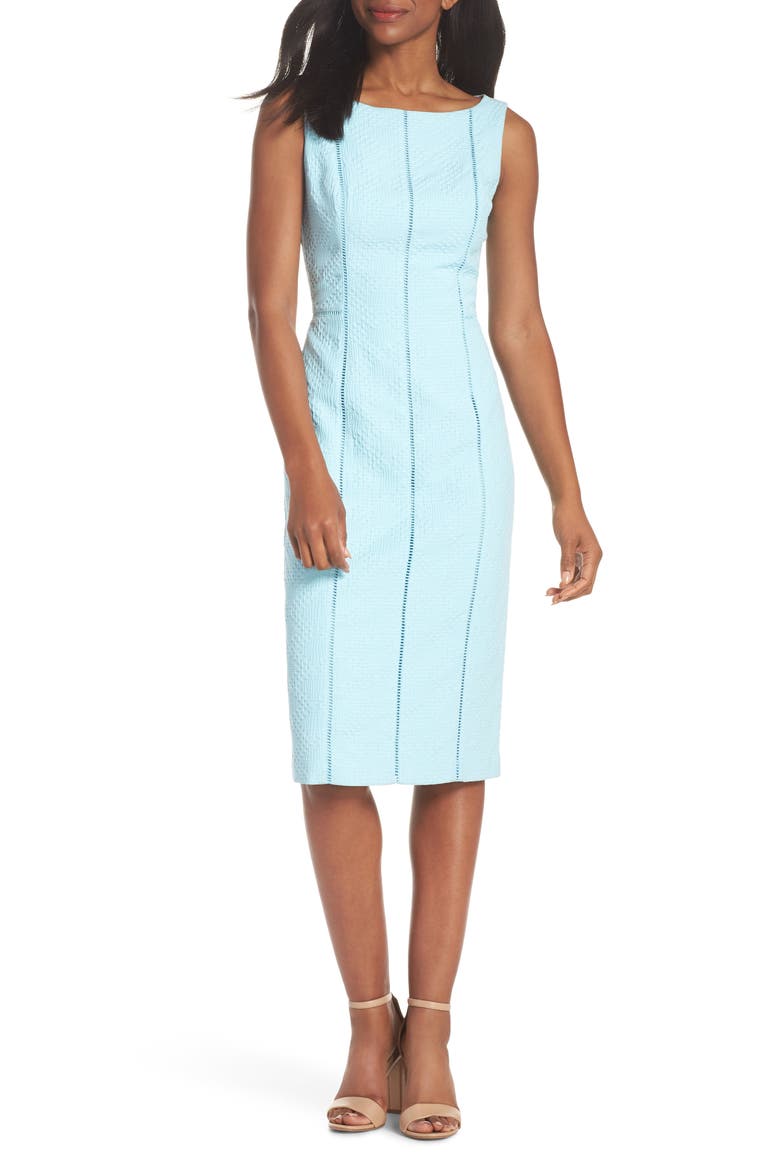 Stretch Pique Sheath Dress, Main, color, BLUE