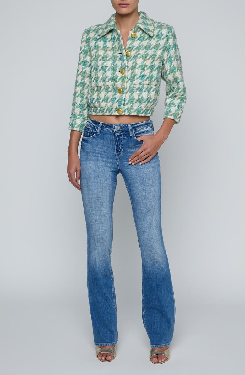 L'AGENCE Jia Houndstooth Wool Blend Tweed Crop Jacket, Alternate, color, Dusty Jade Multi Houndstooth