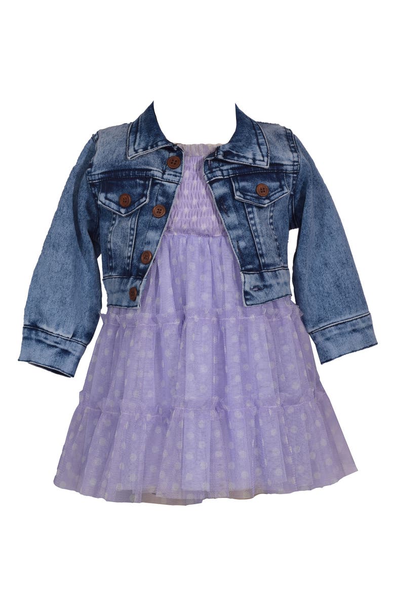 Iris & Ivy Tulle Dot Dress & Denim Jacket Set, Alternate, color, 