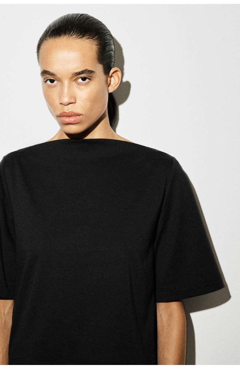 COS Contrast-Panel Boat-Neck Midi Dress, Alternate, color, Black