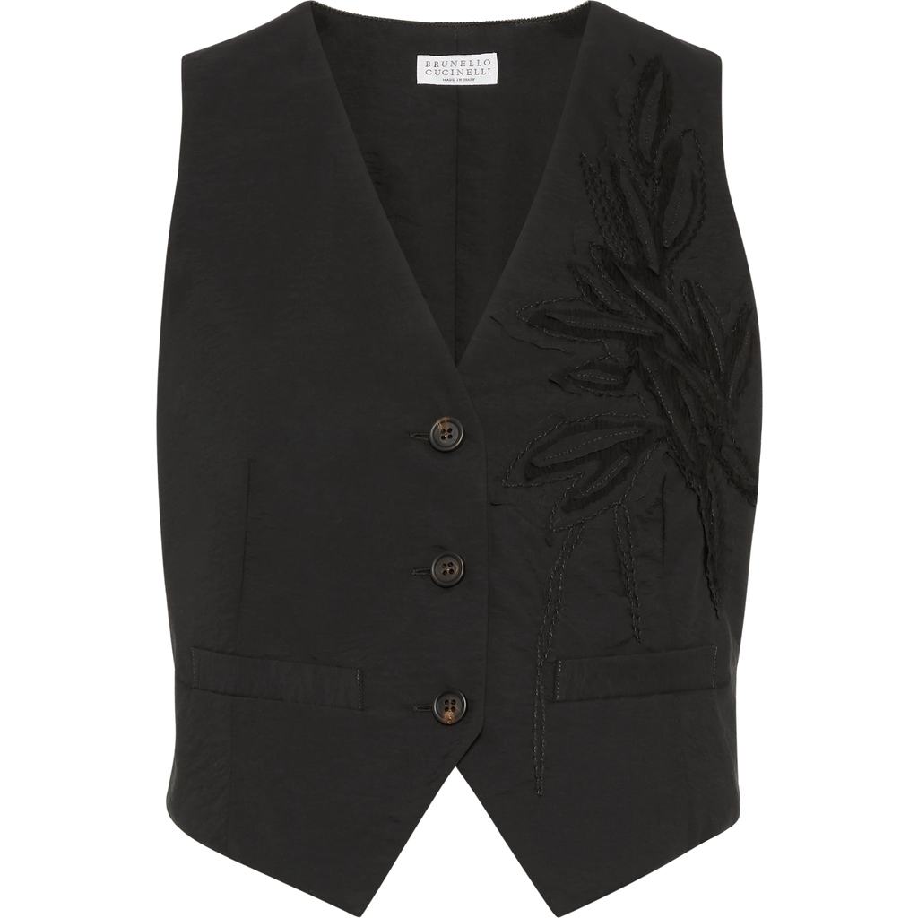 Shop Brunello Cucinelli Flora Appliqué Vest In Black