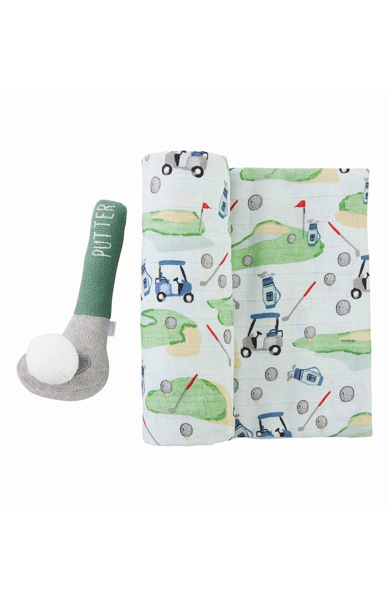 Mud Pie Golf Swaddle & Rattle Set, Main, color, 