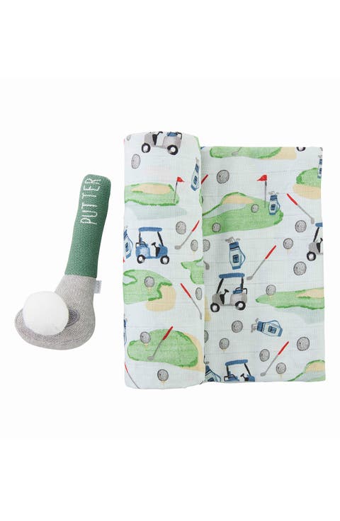 Golf Swaddle & Rattle Set