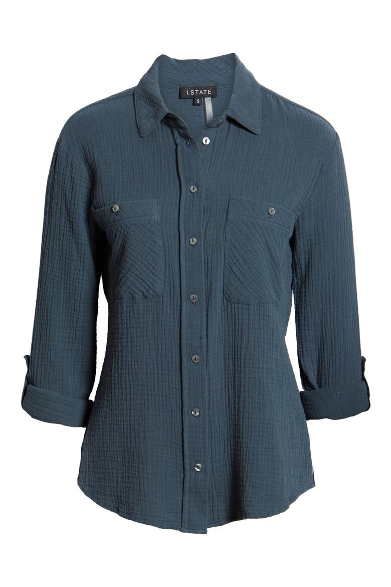 Patch Pocket Gauze Top, Alternate, color, MIDNIGHT SKY