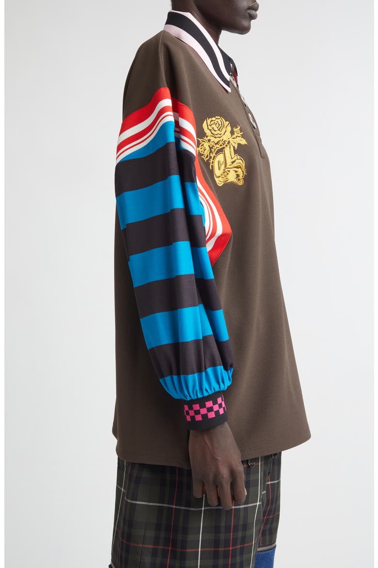 Mixed Stripe Patchwork Polo, Alternate, color, BROWN MULTI