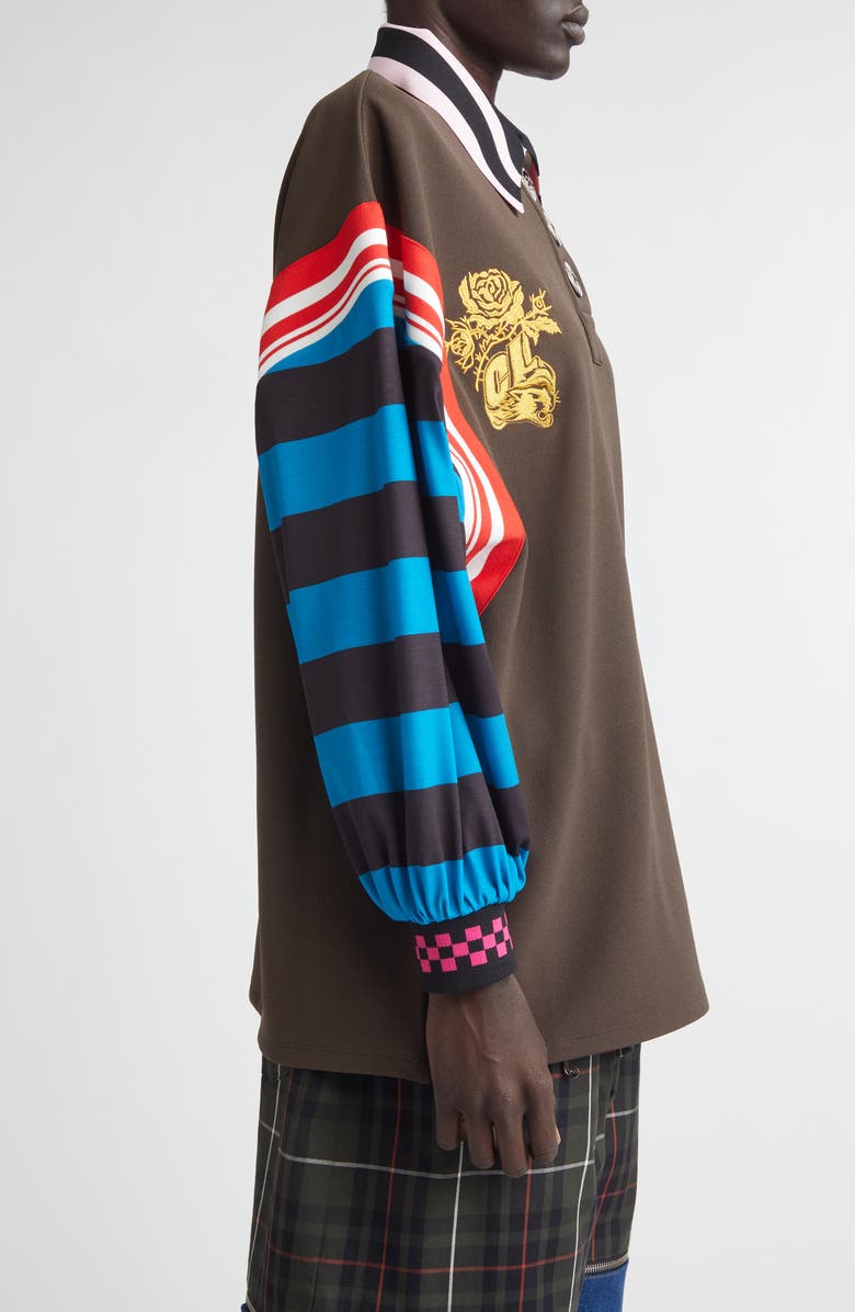 Chopova Lowena Mixed Stripe Patchwork Polo, Alternate, color, Brown Multi