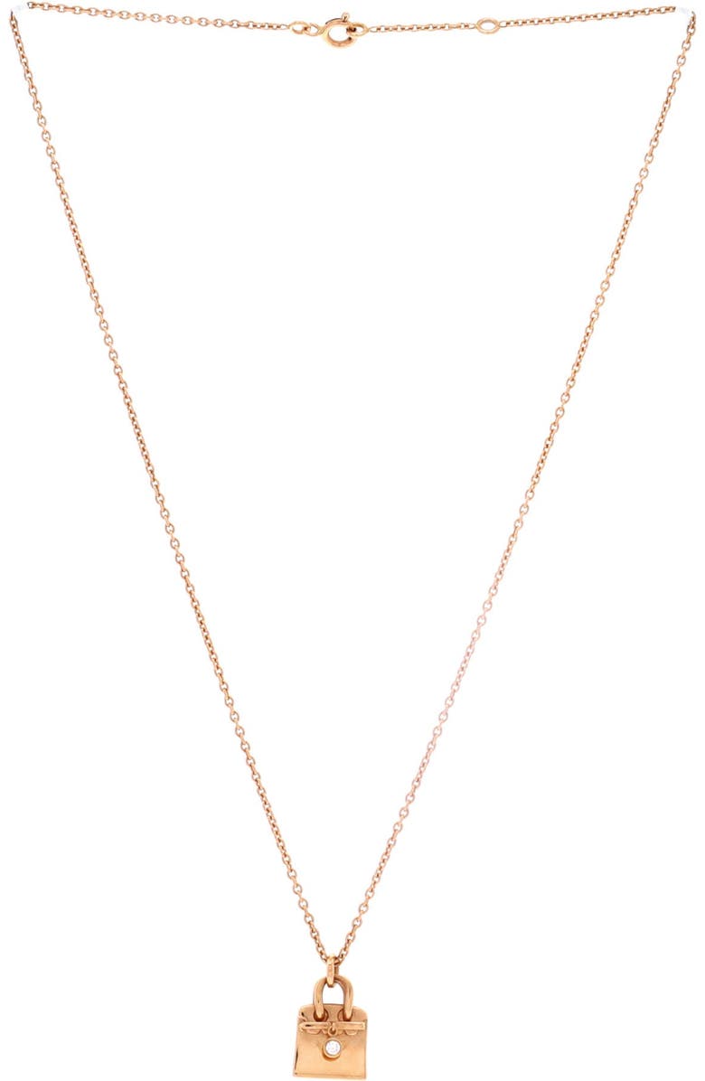 Pre-Owned Hermes Birkin Amulette Pendant Necklace 18K Rose Gold with Diamond, Alternate, color, Rose Gold