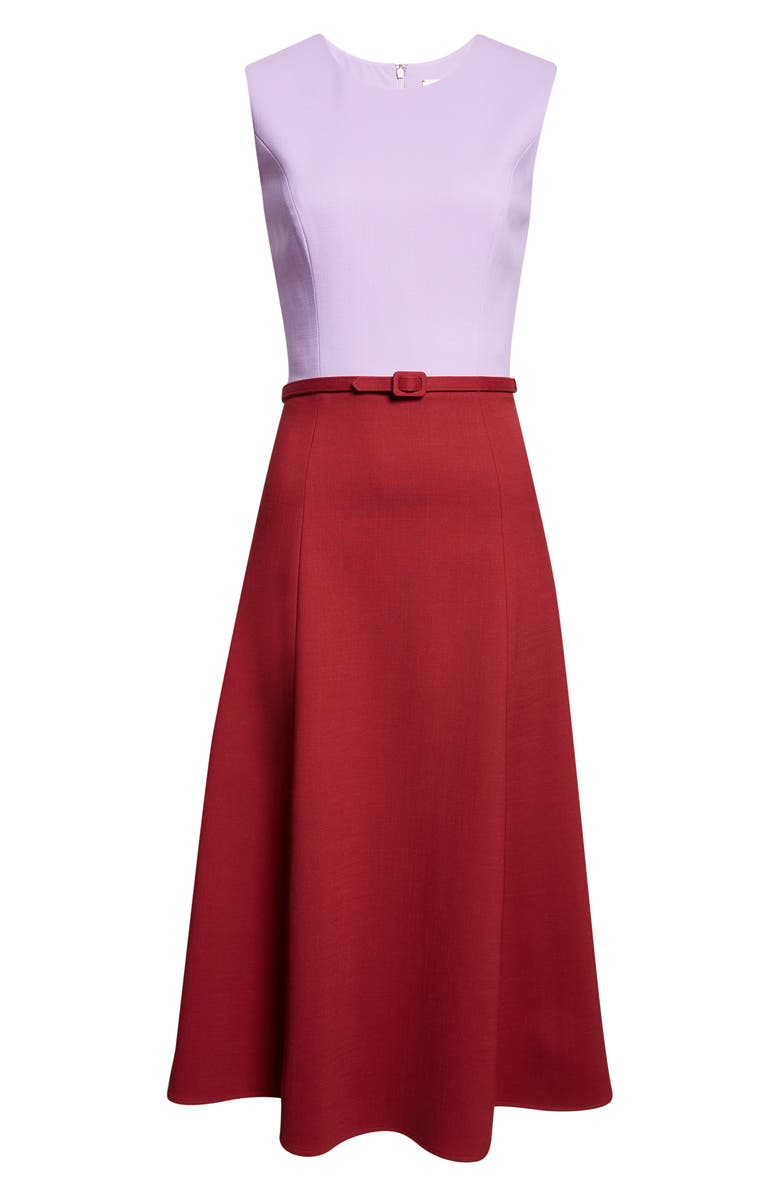 Carolina Herrera Colorblock Belted Stretch Wool Midi Dress, Alternate, color, Rioja Multi