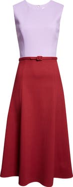 Carolina Herrera Colorblock Belted Stretch Wool Midi Dress
