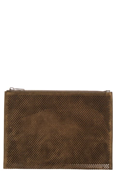 Stripe Zip Leather Pouch
