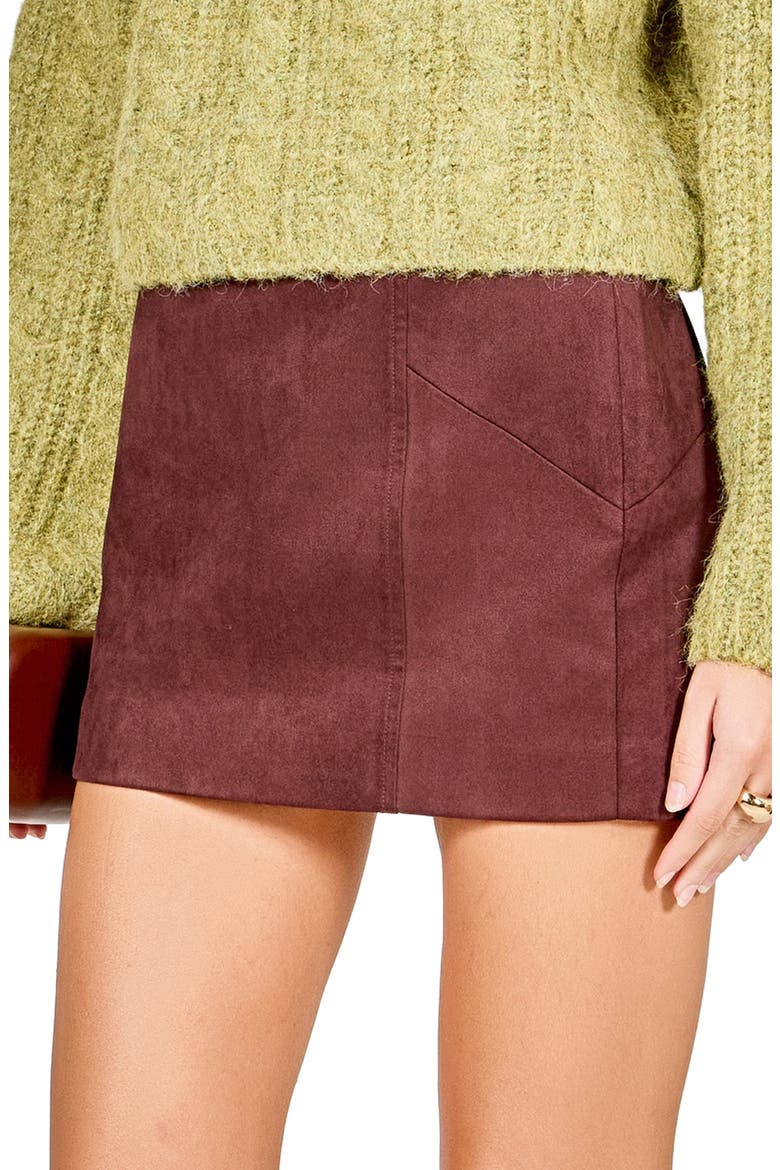 Seamed Faux Suede Miniskirt, Alternate, color, MALBEC