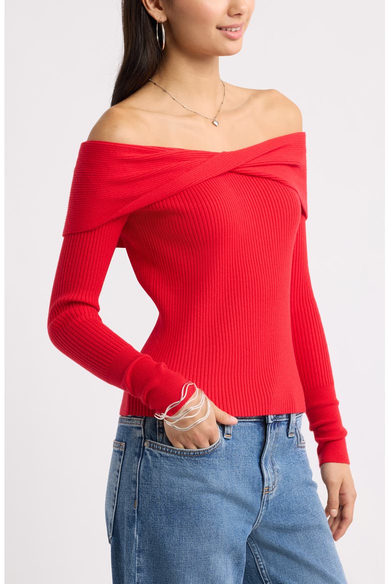Off the Shoulder Cozy Sweater, Alternate, color, RED PEPPER