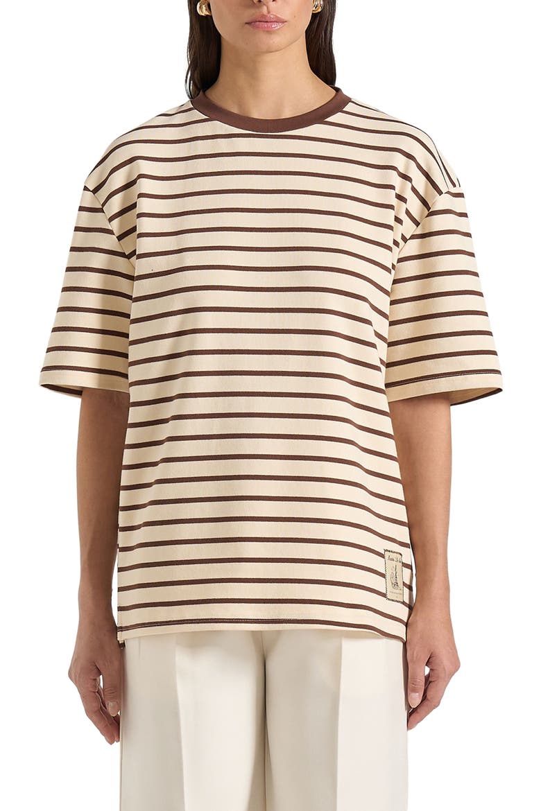 Riley Unisex Striped Relaxed Fit Cotton T-Shirt, Alternate, color, Cream/Brown