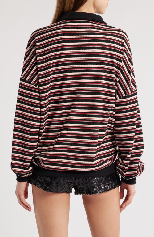 Shop Lioness Rugby Stripe Long Sleeve Polo Shirt In Onyx Multi