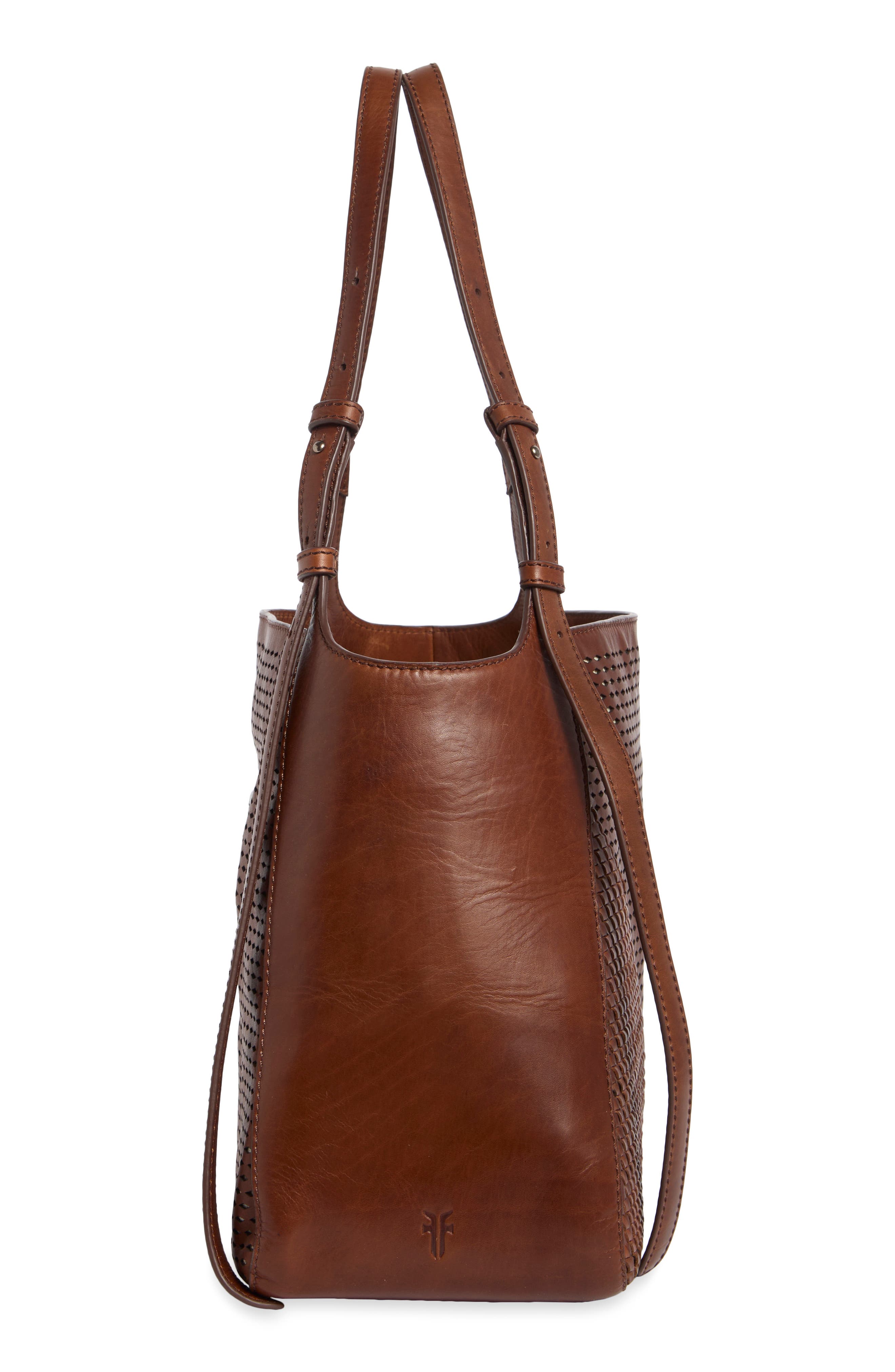 Woven Perforated Leather Tote, Alternate, color, COGNAC