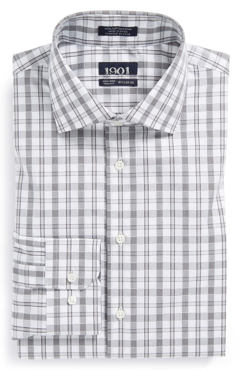 1901 Trim Fit Non-Iron Plaid Dress Shirt, Main, color,