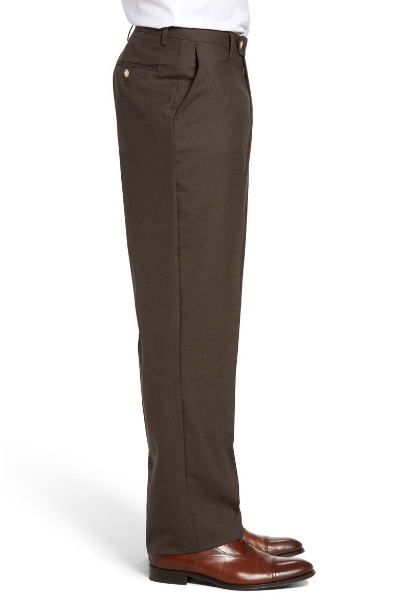 Lightweight Plain Weave Flat Front Classic Fit Trousers, Alternate, color, BROWN