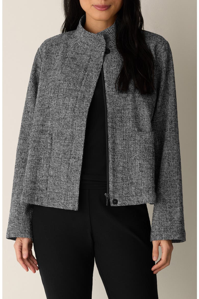 Organic Cotton Blend Stand Collar Jacket, Main, color, BLACK WHITE