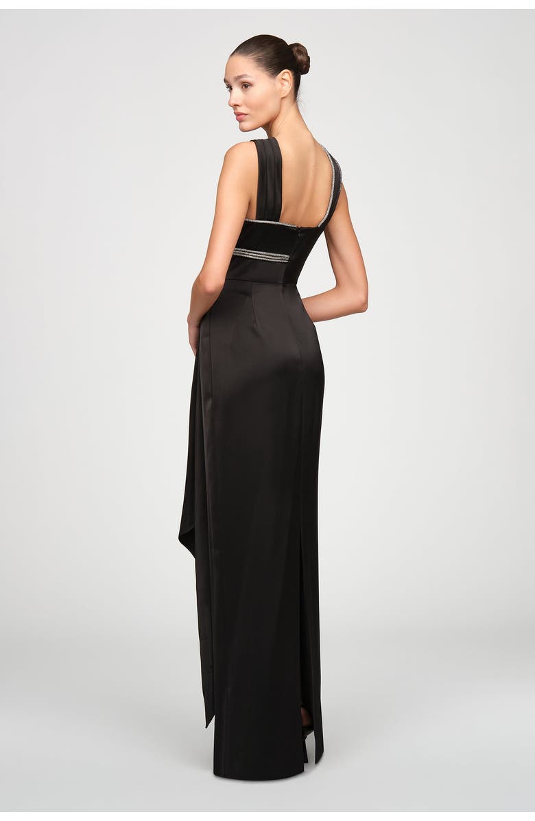 Theia Cressida Halter Column Satin Gown, Alternate, color, Black