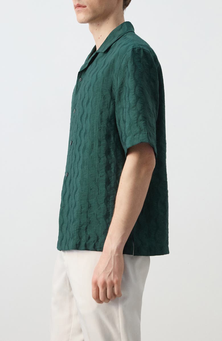 MANGO Tonal Stripe Camp Shirt, Alternate, color, Emerald Green