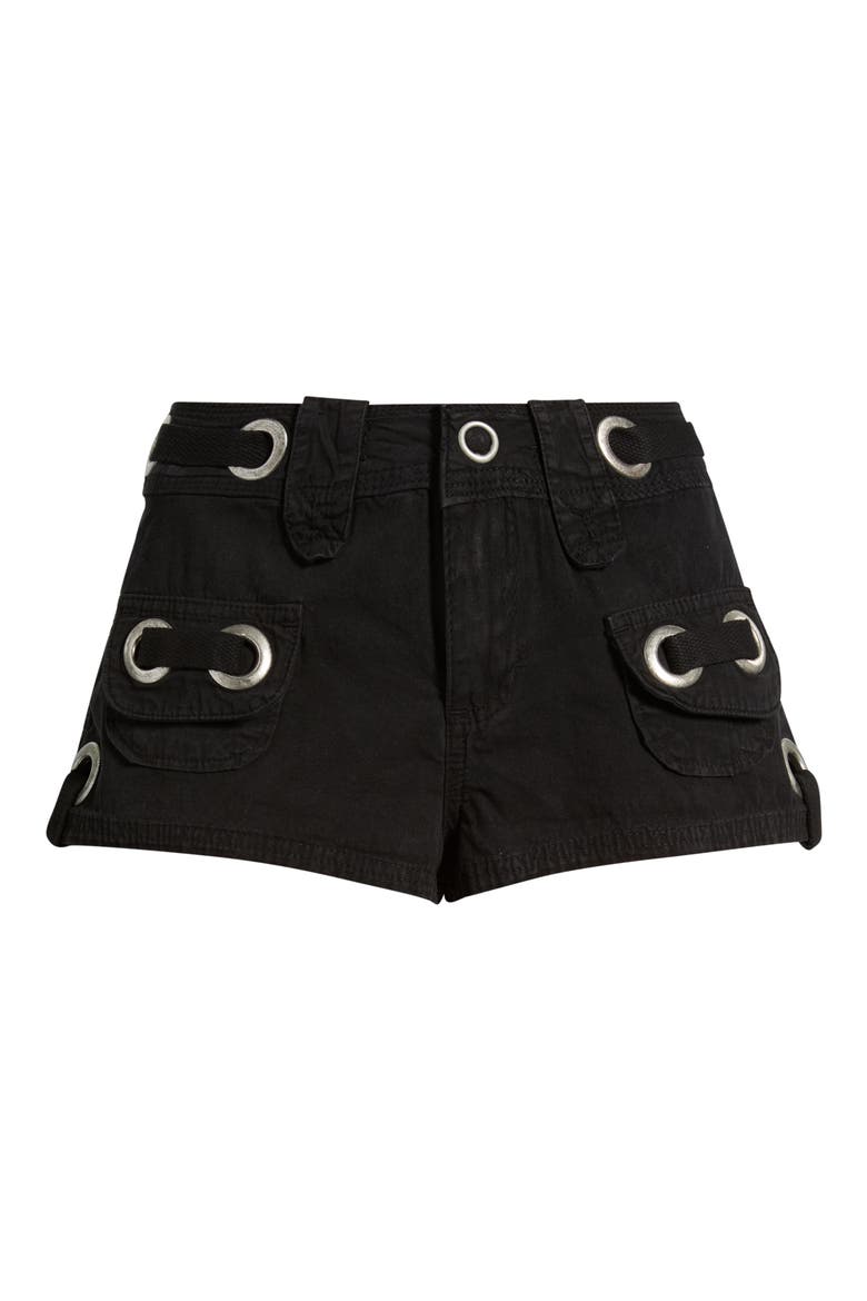 Eyelet Cargo Mini Shorts, Alternate, color, BLACK