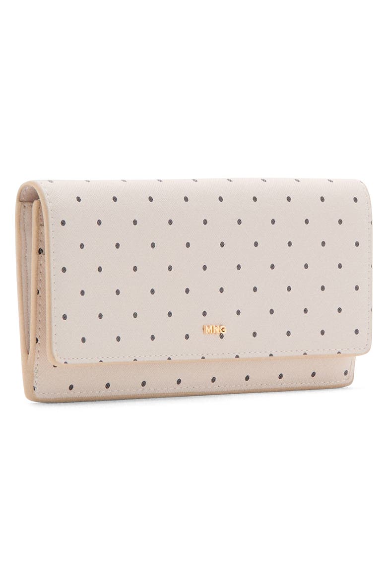 Polka Dot Faux Leather Flap Wallet, Alternate, color, OFF WHITE
