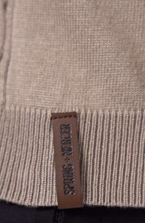 Spring + Mercer Cable Short Sleeve Johnny Collar Sweater In Taupe