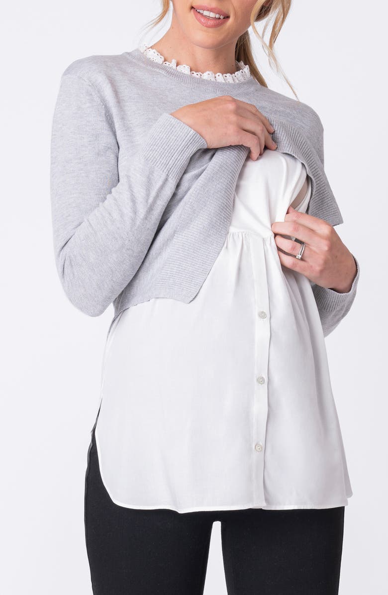 Seraphine Layered Lace Trim Maternity/Nursing Sweater, Alternate, color, 