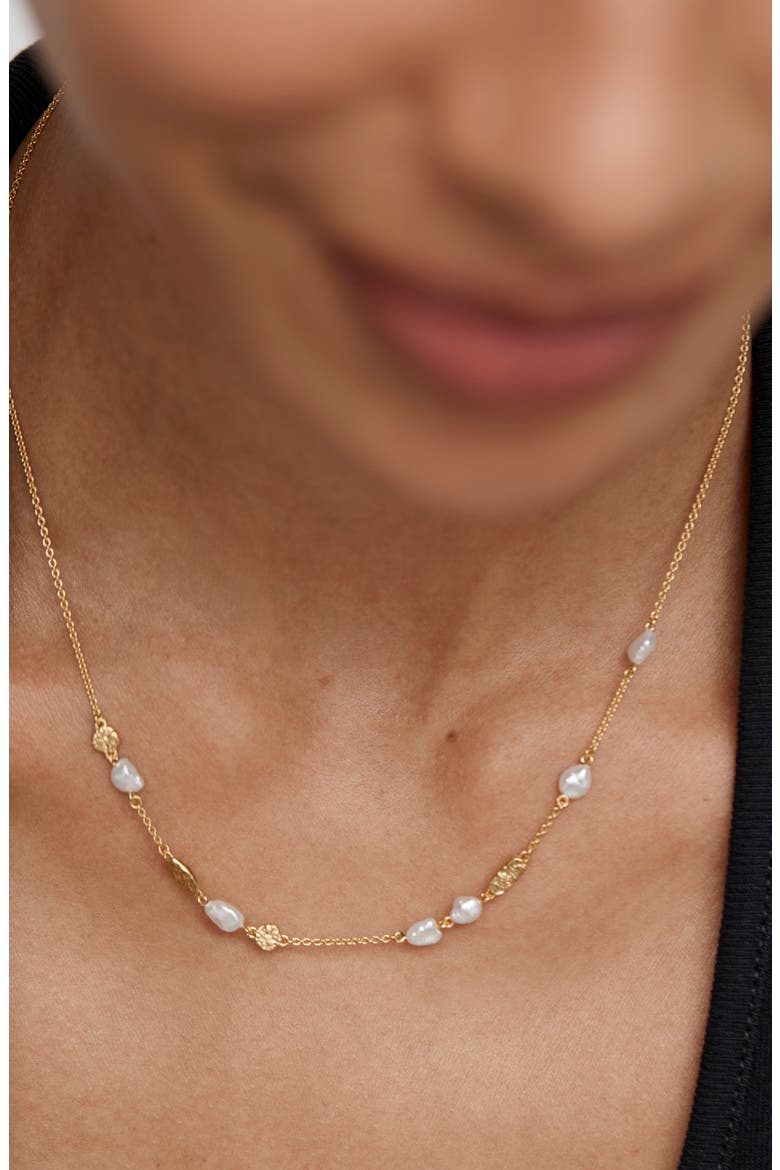 Capri Freshwater Pearl Station Necklace, Alternate, color, 18K GOLD VERMEIL / PEARL