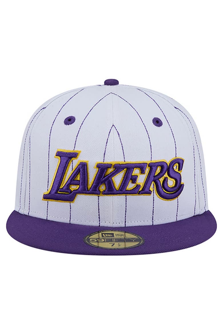 Men's New Era  White Los Angeles Lakers Wordmark Pinstripe 59FIFTY Fitted Hat, Alternate, color, White