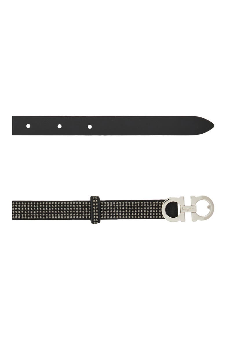 Double Gancio Crystal Embellished Leather Belt, Alternate, color, NERO / NERO / NERO
