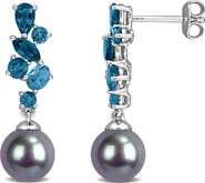 DELMAR Cultured Tahitian Pearl & London Blue Topaz Pendant
