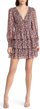 Charles Henry Floral Tiered Long Sleeve Minidress