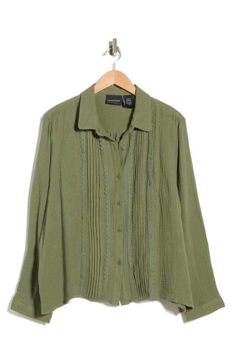 Forgotten Grace Pintuck Cotton Button-Up Shirt, Main, color, Olive