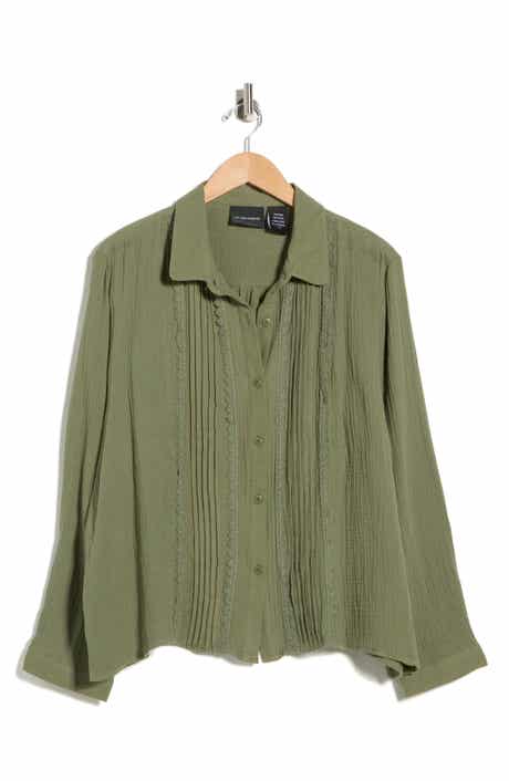 Forgotten Grace Pintuck Cotton Button-Up Shirt