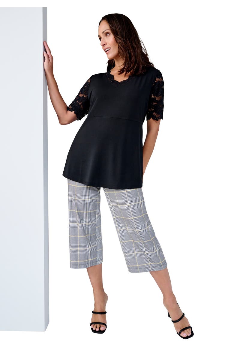 Stretch Knit Wide Leg Pant, Main, color, BLACK CITRUS PLAID