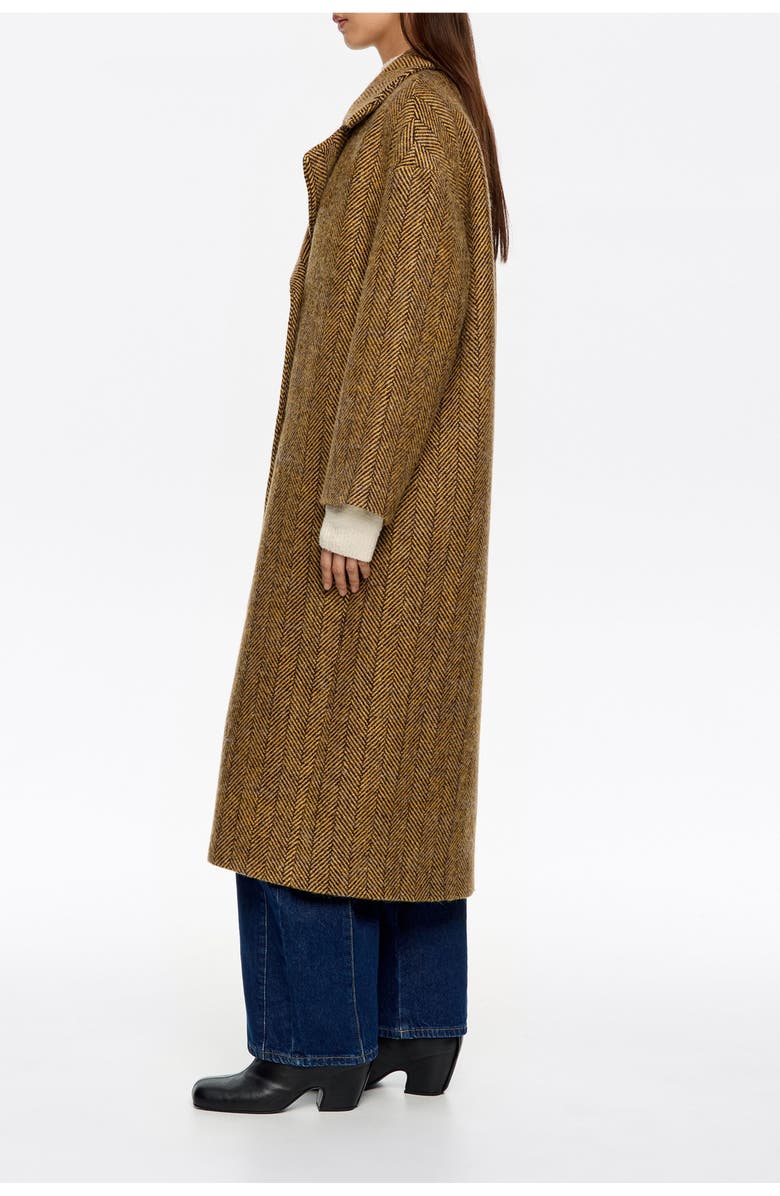 Bimba y Lola Long Herringbone Tailored Coat, Alternate, color, Mustard