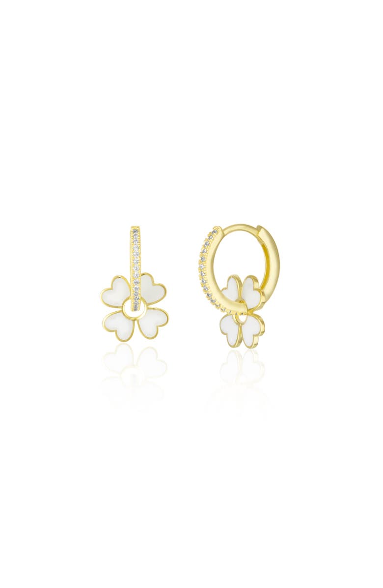 Spero London Sterling Silver Enamel Clover Earrings - White, Main, color, Gold