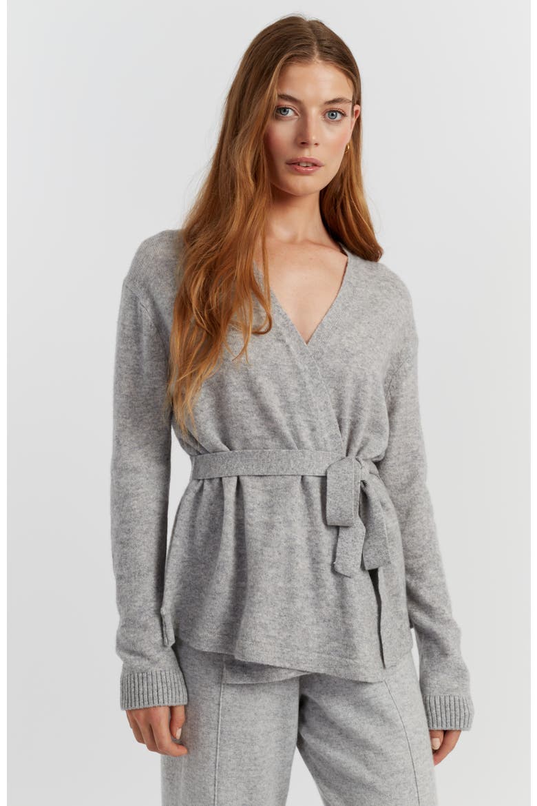 Lightweight Wool-Cashmere Wrap Cardigan, Alternate, color, Light Grey