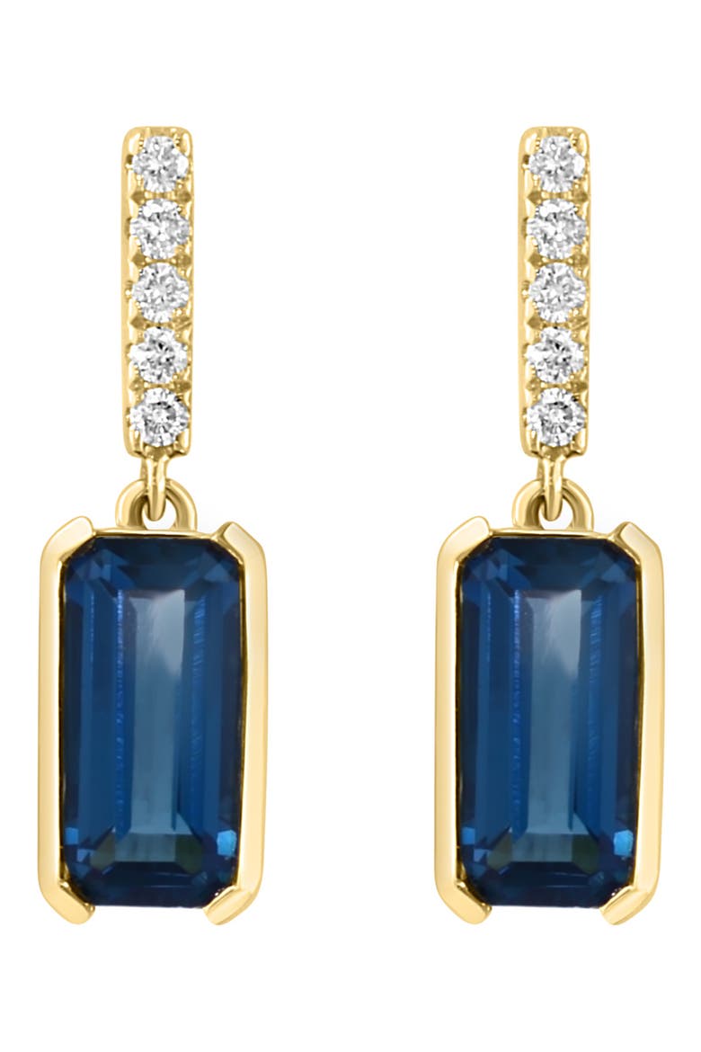 14K Yellow Gold Diamond & London Blue Topaz Drop Earrings - 0.10ct., Alternate, color, BLUE