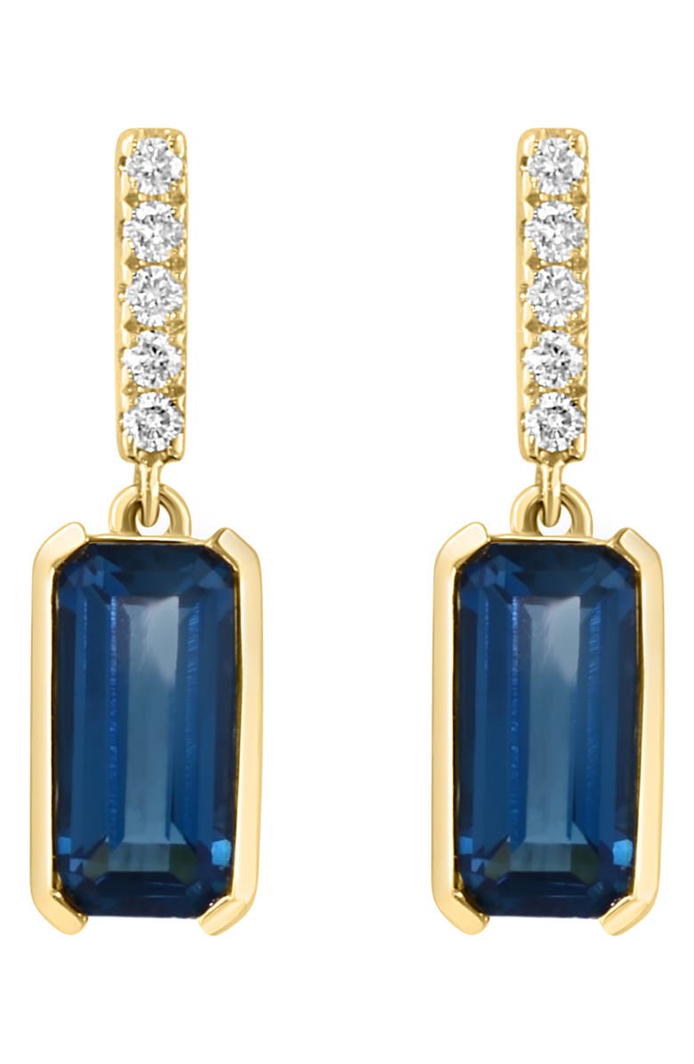 EFFY 14K Yellow Gold Diamond & London Blue Topaz Drop Earrings - 0.10ct., Alternate, color, Blue