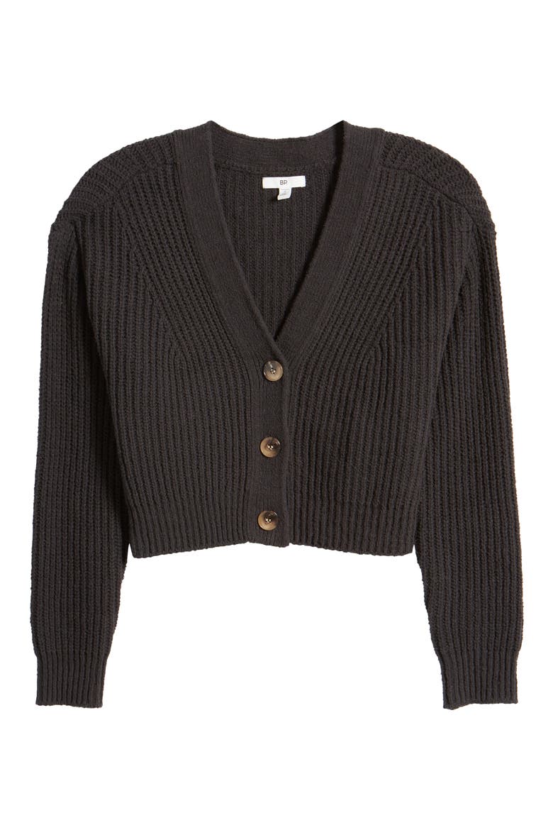 Rib Crop Cotton Blend Cardigan, Alternate, color, BLACK NIGHT