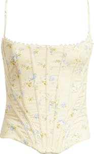 HOUSE OF CB Cadie Lemon Floral Stretch Cotton Corset Top