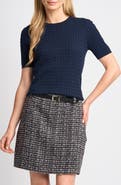 Halogen® Cable Stitch Short Sleeve Crewneck Sweater
