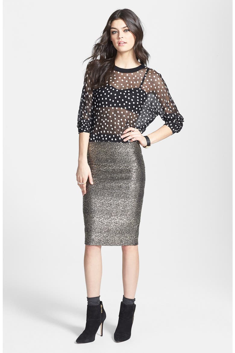Metallic Pencil Skirt, Alternate, color, BLACK