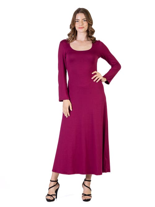 24seven Comfort Apparel Womens Long Sleeve Maxi Dress In Burgundy