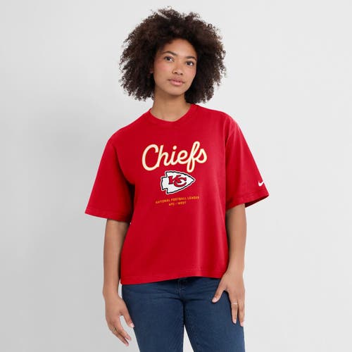 Nike Red Kansas City Chiefs Essential Script Relaxed Boxy T-shirt In Red