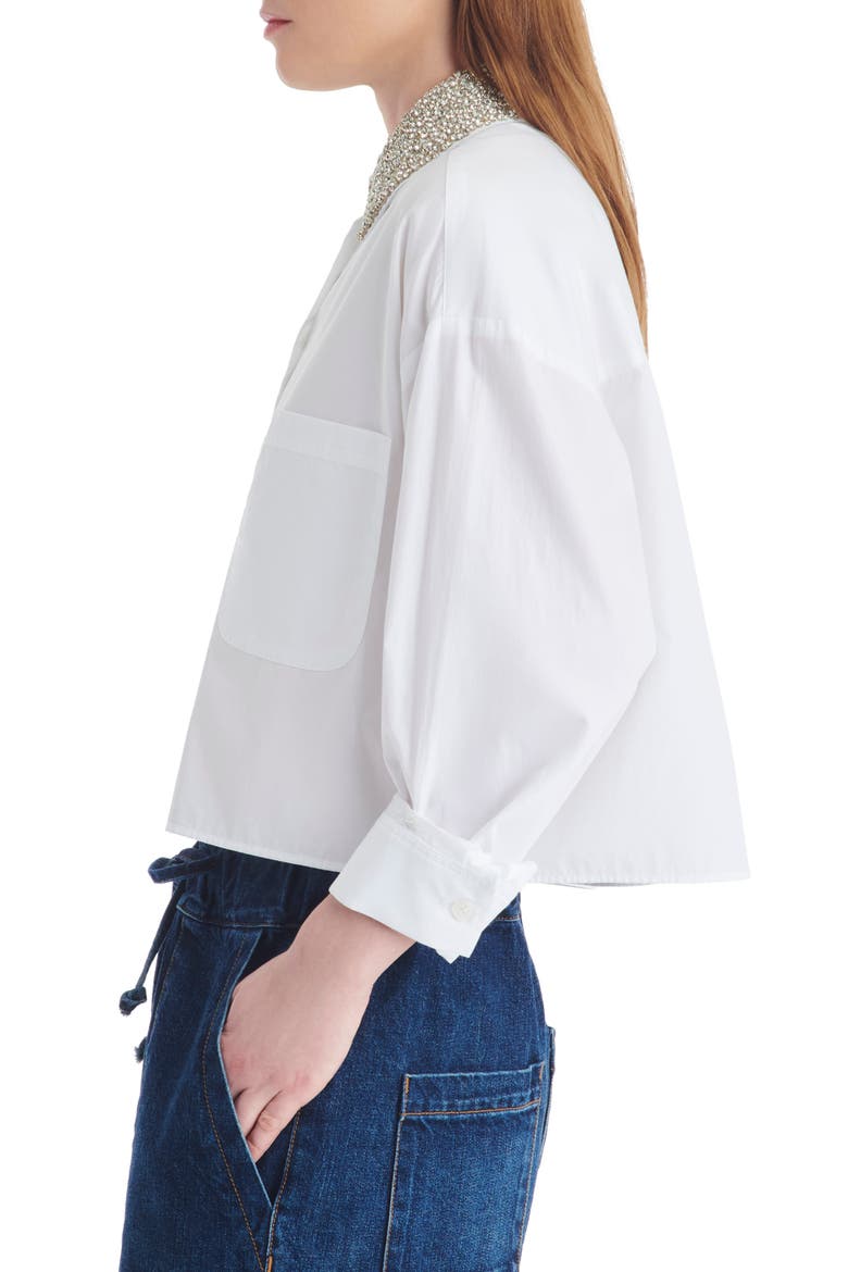 Soon to Be Ex Crystal Collar Crop Button-Up Shirt, Alternate, color, WHITE