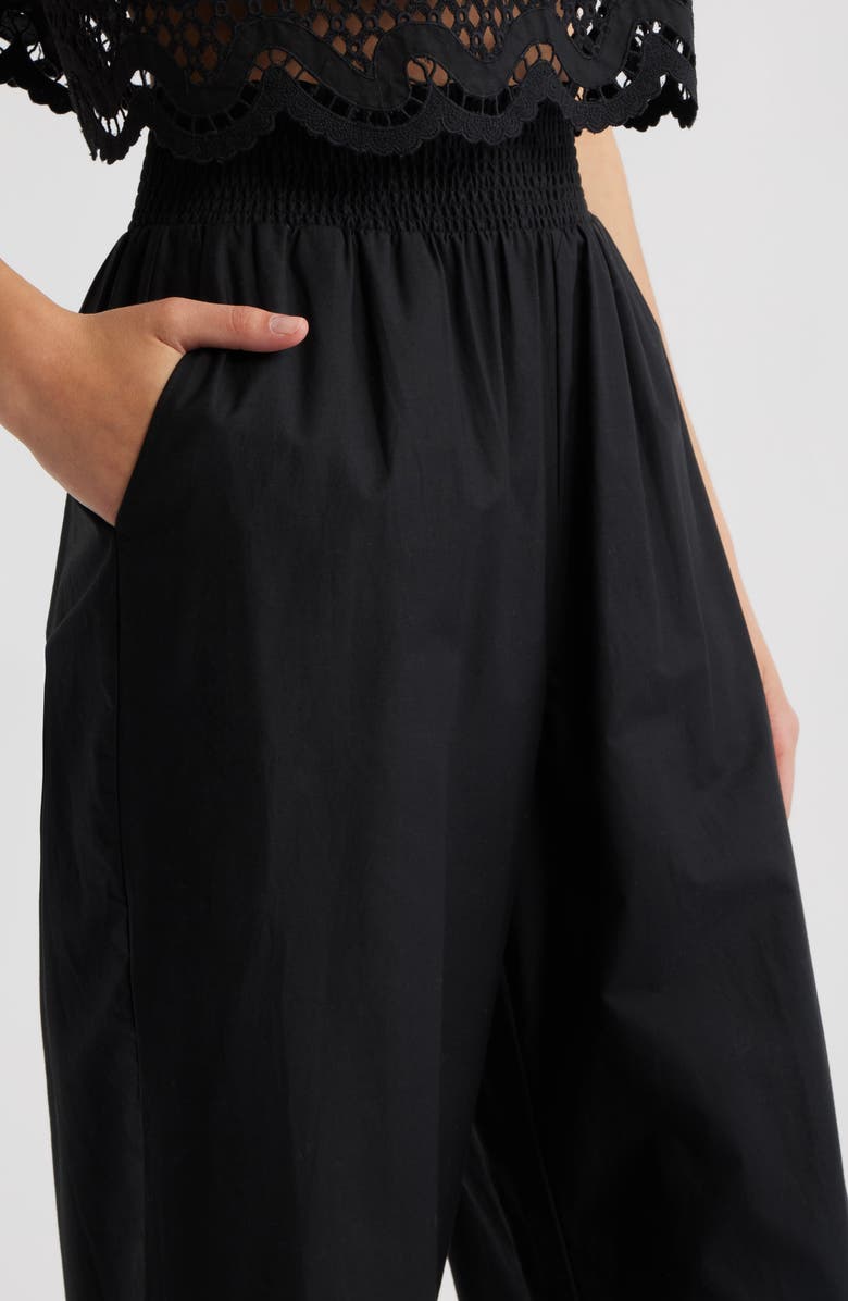 Rails Henrik Smocked Waist Lace Trim Cotton Wide Leg Pants, Alternate, color, Black